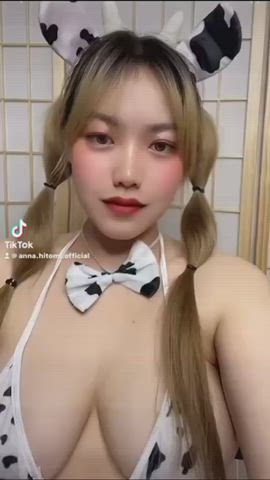 asian big tits boobs busty cosplay costume cowgirl tiktok tits gif