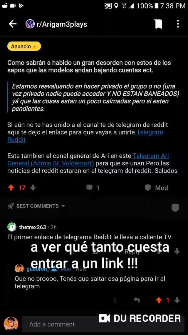 Video de como entrar al telegram de reddit, para que vean que no soy mal admin. Si