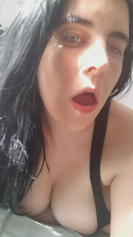 Big Tits Close Up Drooling Lips MILF Saliva Tits Tongue Fetish Wet gif