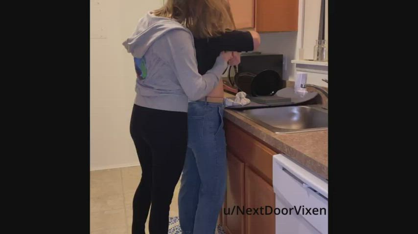 Cuckquean Hotwife Kitchen Lesbian Strip gif