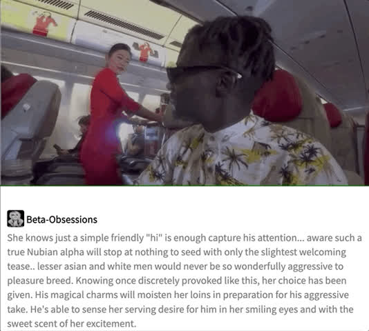African Airplane Asian BBC Innocent Interracial Stewardess Teasing Uniform gif