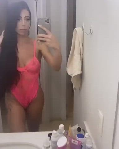 Clothed Lingerie Long Hair Mirror Pink Pretty Selfie Sexy Vanessa Trans gif