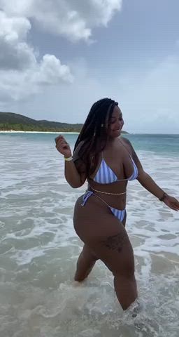 beach big tits busty ebony public gif