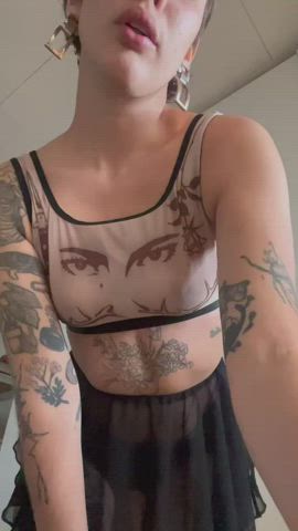 alt short hair strap on tattoo gif