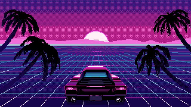 Some retrowave vibes in pixels by pako art (cropped)