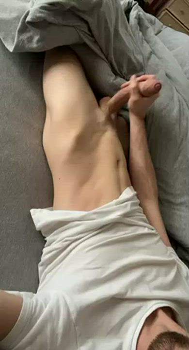 big dick jerk off shaved skinny twink uncut gif