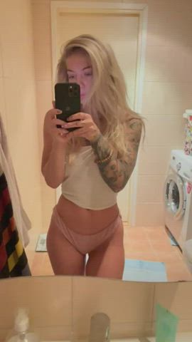 Big Tits Blonde Nipples Perky Pink Selfie Skinny Tattoo Undressing gif