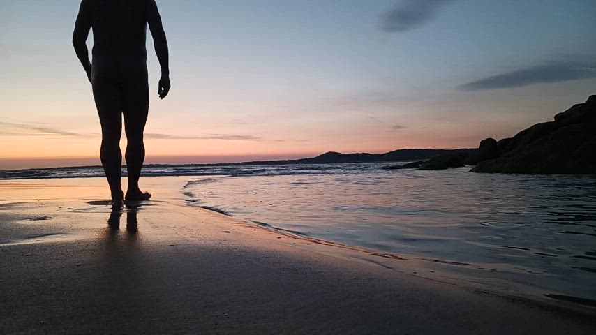 Nudist bathing sunset