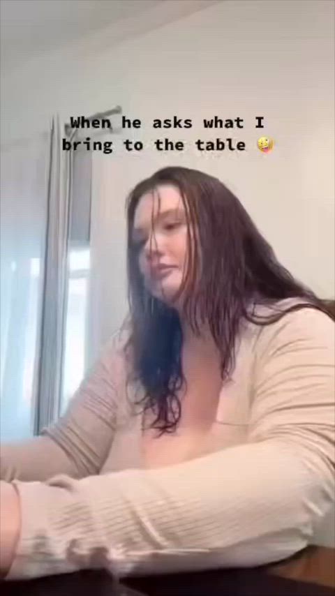 big tits huge tits kitchen table milking table natural natural tits wholesome gif