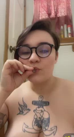 nude smoking tits gif