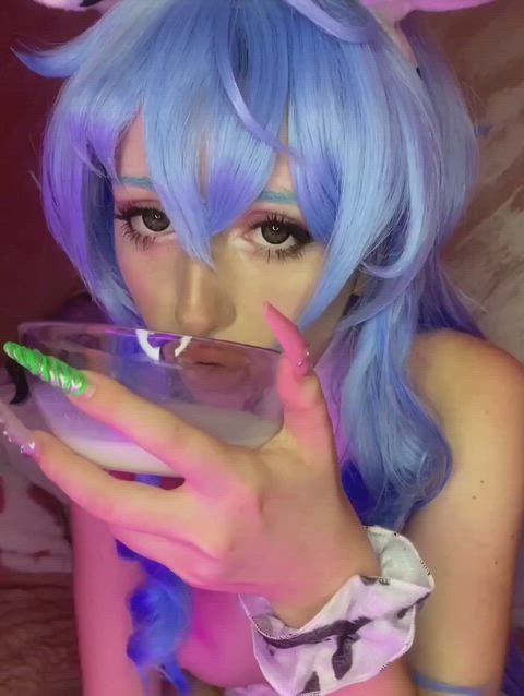 ahegao cosplay drool drooling spit teen gif