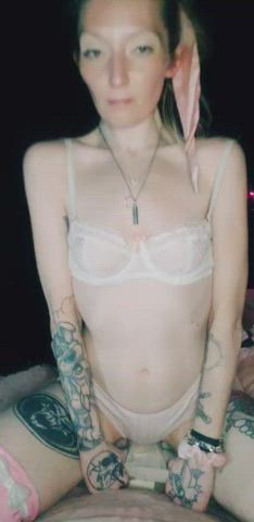 lingerie nipslip pale panties petite small tits tattoo tease white girl gif