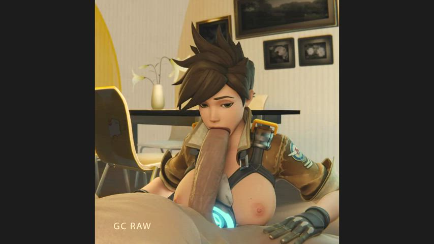 3D Animation Big Dick Blowjob Close Up Clothed Overwatch Rule34 Tits gif