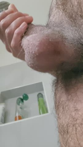 balls cock jiggle jiggling male masturbation pubic hair gif