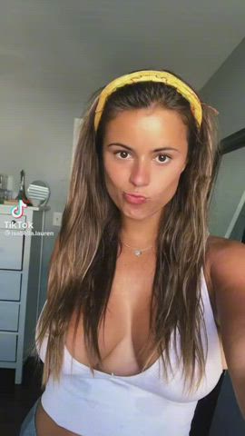 Babe Big Tits Brown Eyes Brunette Cleavage Natural Tits TikTok Tits White Girl gif