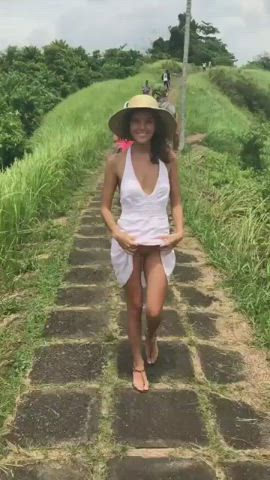 Beautiful Woman gets naked along the way!