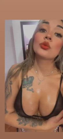 big tits brunette camgirl curvy latina lingerie nipples tattoo webcam gif