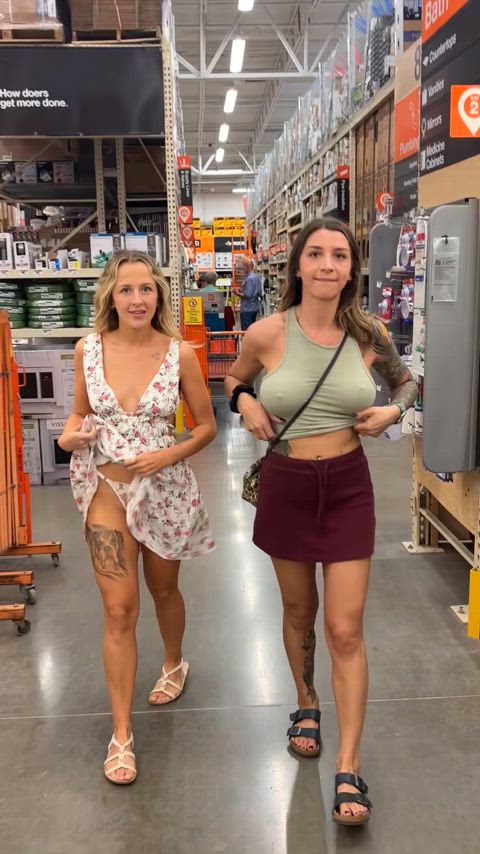 just two cute girls looking for caulk :) [GIF]