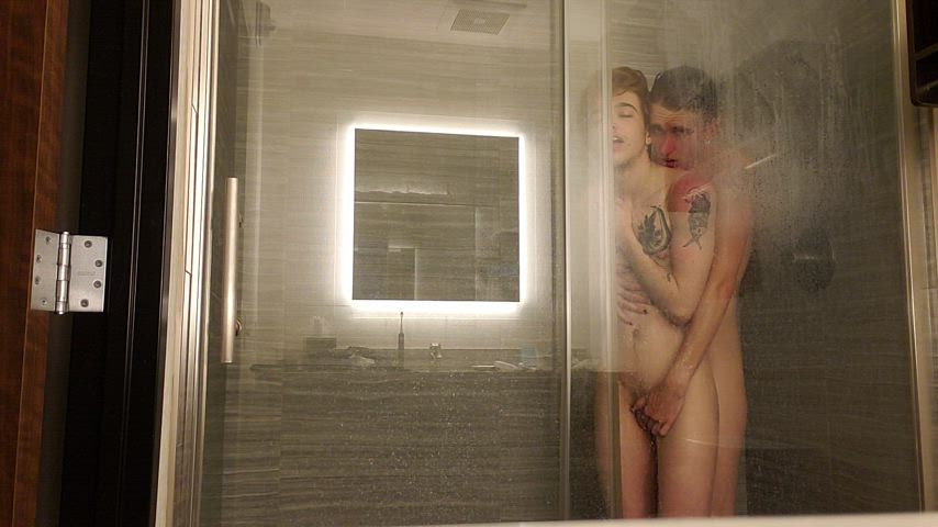 boi couple ftm fingering gay shower trans gif