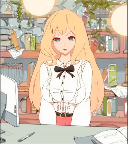 animation blonde cute hentai pretty see through clothing strip gif