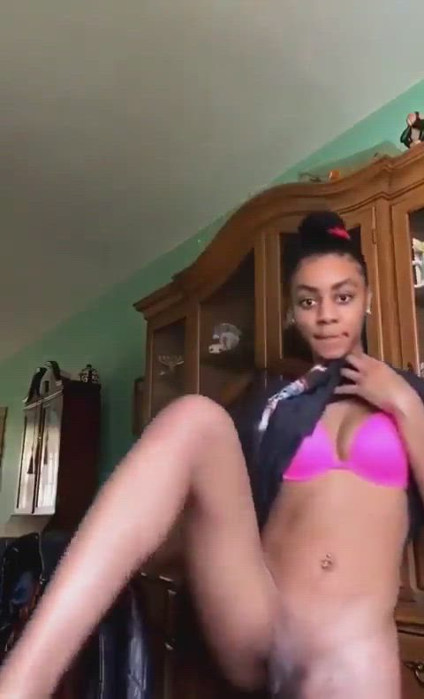 babe ebony natural tits perky solo gif