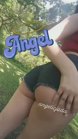 booty clothed jean shorts natural outdoor petite public shorts spanking gif
