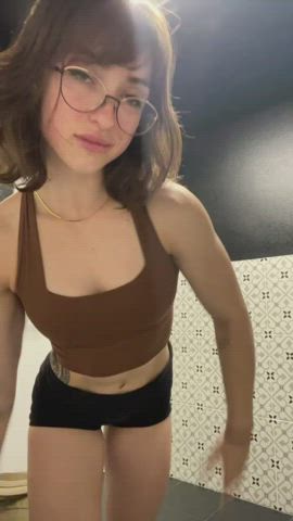 abs bathroom brunette cute fitness glasses muscles muscular girl nerd gif