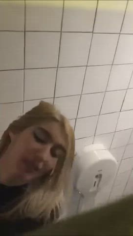 Bathroom Exhibitionist Hidden Cam Lesbian Pussy Eating Short Hair gif