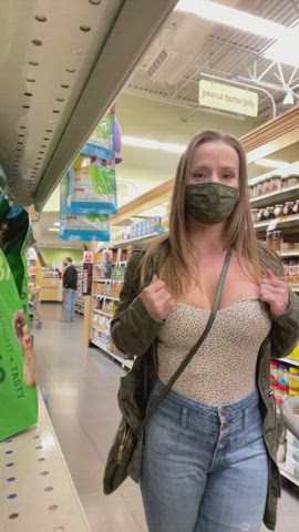 Pretty sure I got caught flashing my tits at this busy grocery store!