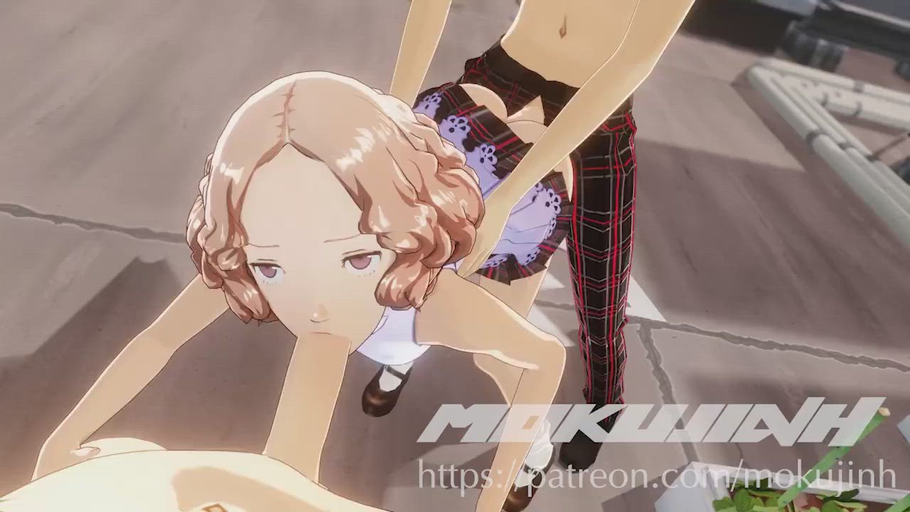 Haru Okumura spit-roasted (Mokujin Hornywood) [Persona]