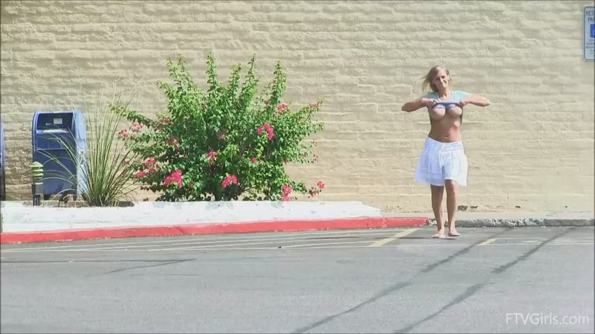 Big Tits Blonde Outdoor gif