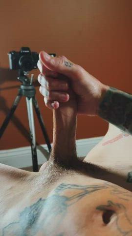 big dick bisexual cock gay jerk off male masturbation solo tattoo gif