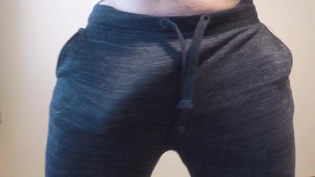 Playing with my bulge and showing off my cock
