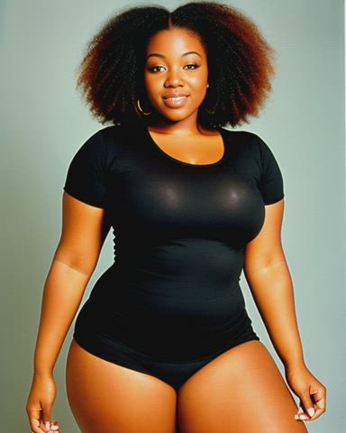 Chubby Afro Girl Morph from Shirt to Sheer Lingerie