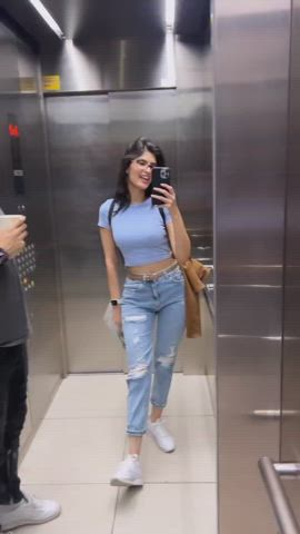 ass brunette elevator glasses mirror gif