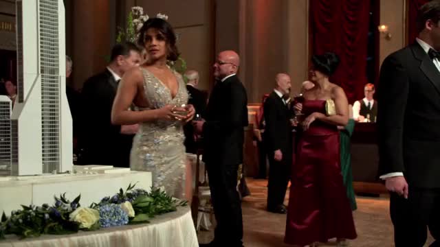 Priyanka Chopra - Quantico - S3E4 - in high-slit, low-cut dress at party, protecting