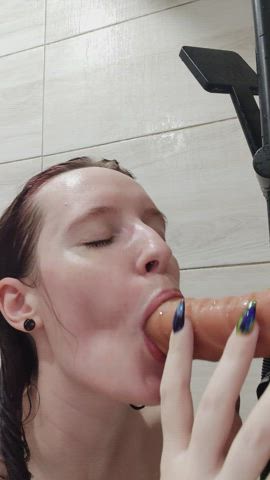 amateur bathroom blowjob dildo horny sucking tease teen toys gif