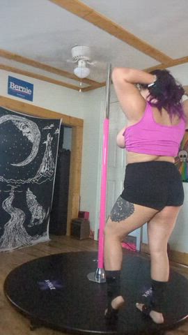 bbw chubby natural tits pole dance strip stripper curvy forty-five-fifty-five gif