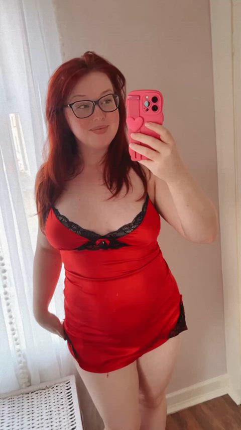 cute dress glasses innocent lingerie mirror pale red hair redhead selfie chubby-girls