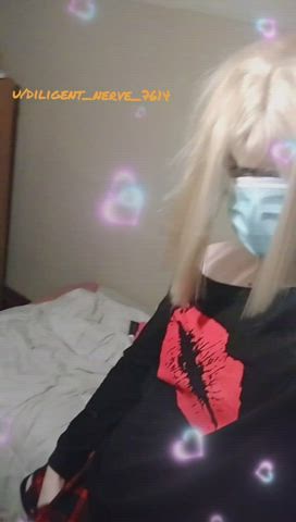 Blonde Cock Femboy Mask Skirt Stockings gif