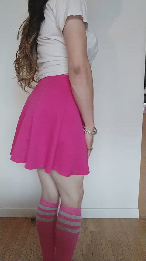 ass booty sissy spanking crossdressing skirt upskirt pink amateur gif