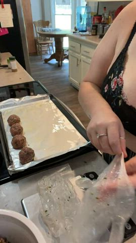 Portioning these homemade Parmesan, Onion, &amp; Spinach Meatballs. Or POS Balls