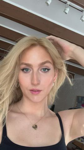 blonde girl dick selfie strip stripping trans gif