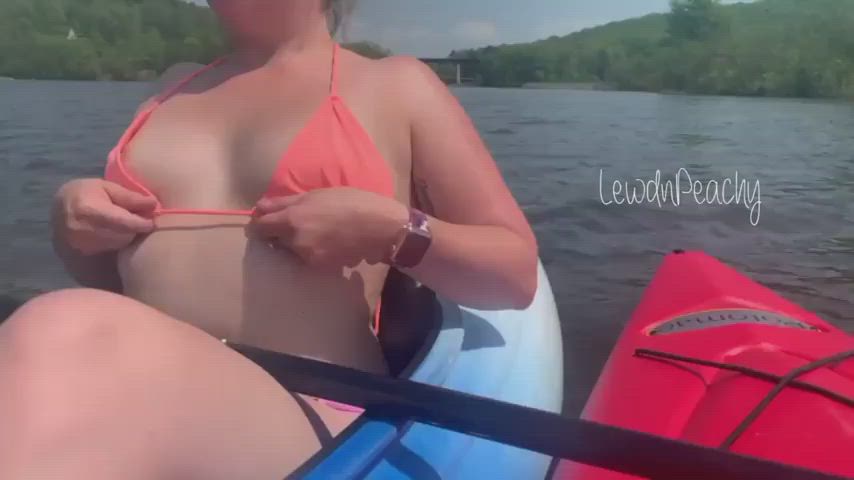Bikini Couple Lake MILF Nipple Piercing Pierced Sensual Striptease Tits gif