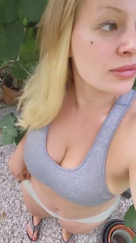 blonde bra cute eye contact outdoor pretty selfie underwear white girl milf gif