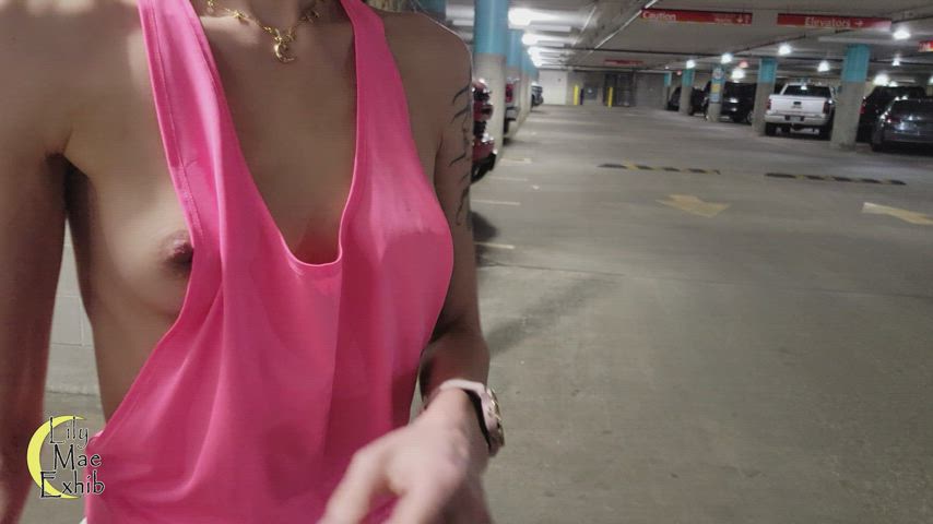 Braless Exhibitionist Flashing Public Upskirt gif