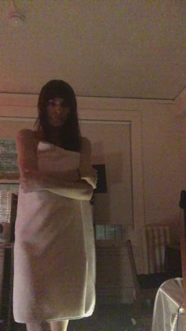 girl dick strip striptease towel trans trans woman gif