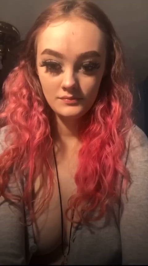 big tits nipslip perky puffy nipples teen tiktok tits pink hair gif