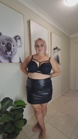 Leather MILF Striptease Tits gif