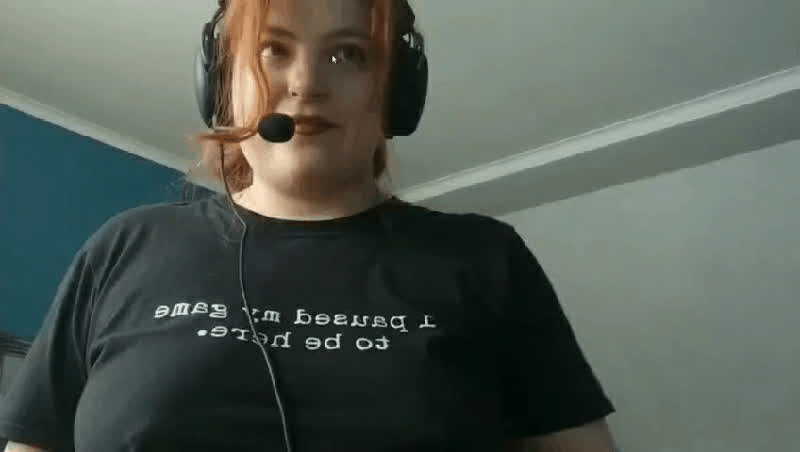 big tits boobs bouncing tits cute gamer girl nipple piercing redhead titty drop gif